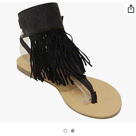 ANNA Rebel-1 Women's Slingback Ankle Strap Fringe Thong Sandals - Picture 2 of 2